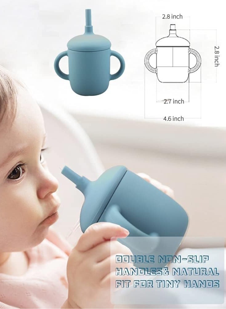 ULHYC Baby and Toddler Trainer Cup, 150 mL Silicone Sippy with Handles Lid and Straw, Spill Proof and Non-Slip (green) - Image 2