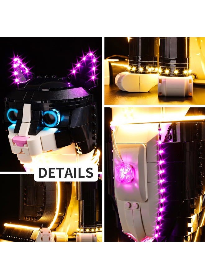 BrickSoul مجموعة إضاءة LED لليغو قطة توكسيدو، متوافقة مع مجموعة بناء ليغو قطة توكسيدو 21349، مجموعة إضاءة ليغو، قطة سوداء مضيئة - بدون مجموعة قطع ليغو - Image 4
