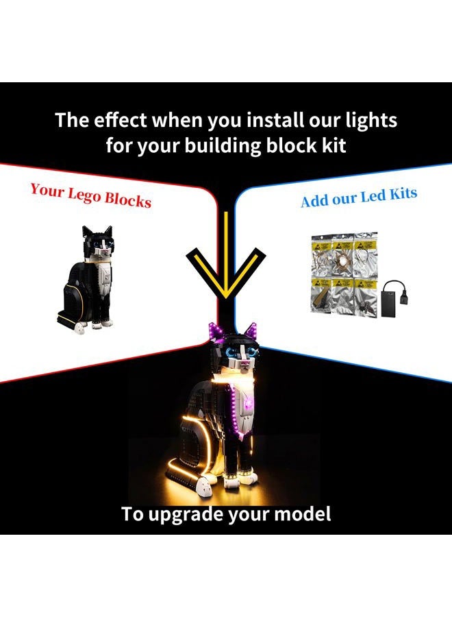 BrickSoul مجموعة إضاءة LED لليغو قطة توكسيدو، متوافقة مع مجموعة بناء ليغو قطة توكسيدو 21349، مجموعة إضاءة ليغو، قطة سوداء مضيئة - بدون مجموعة قطع ليغو - Image 2