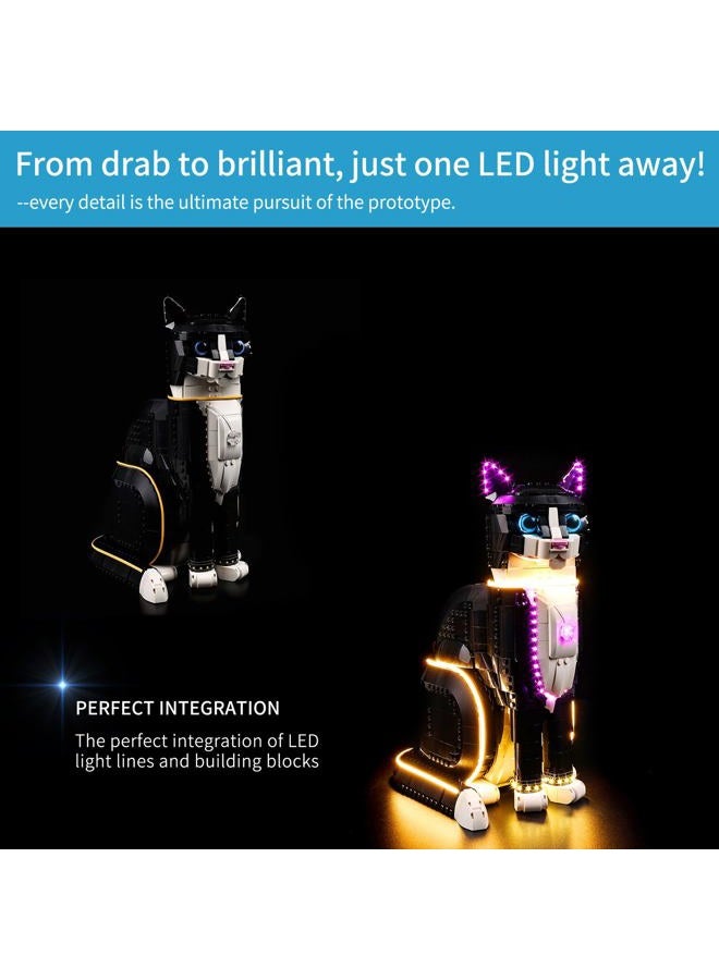 BrickSoul مجموعة إضاءة LED لليغو قطة توكسيدو، متوافقة مع مجموعة بناء ليغو قطة توكسيدو 21349، مجموعة إضاءة ليغو، قطة سوداء مضيئة - بدون مجموعة قطع ليغو - Image 3