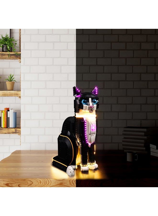 BrickSoul مجموعة إضاءة LED لليغو قطة توكسيدو، متوافقة مع مجموعة بناء ليغو قطة توكسيدو 21349، مجموعة إضاءة ليغو، قطة سوداء مضيئة - بدون مجموعة قطع ليغو - Image 5