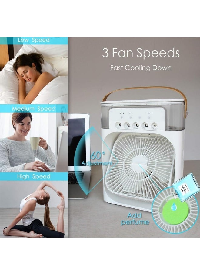SHENGYI SHENGYI Portable Fan Mini Air Conditioner Fan, Desktop Misting Fast Cooling Fan With Led Light, Multifunctional Evaporative Air Cooler Oscillation/Humidifier/Timing Function For Room Office  - Image 3