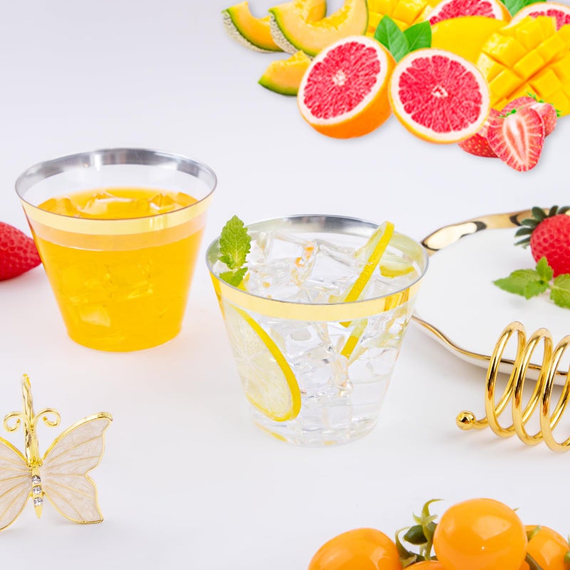WELLIFE 200 PCS Gold Plastic Cups  9 oz Clear Plastic Cups Tumblers  Disposable Cups with Gold Rim Perfect for Party and Wedding - Image 4