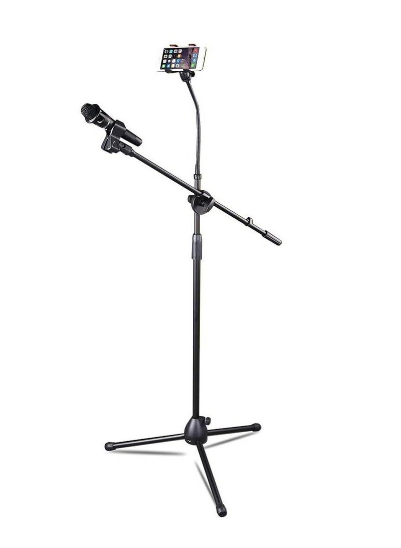 DUSALA Multi-Purpose Microphone Stand with Mobile Holder for Studio Recording Singing Video Floor Adjustable Stand, Phone Live Broadcast Boom Arm - Image 1