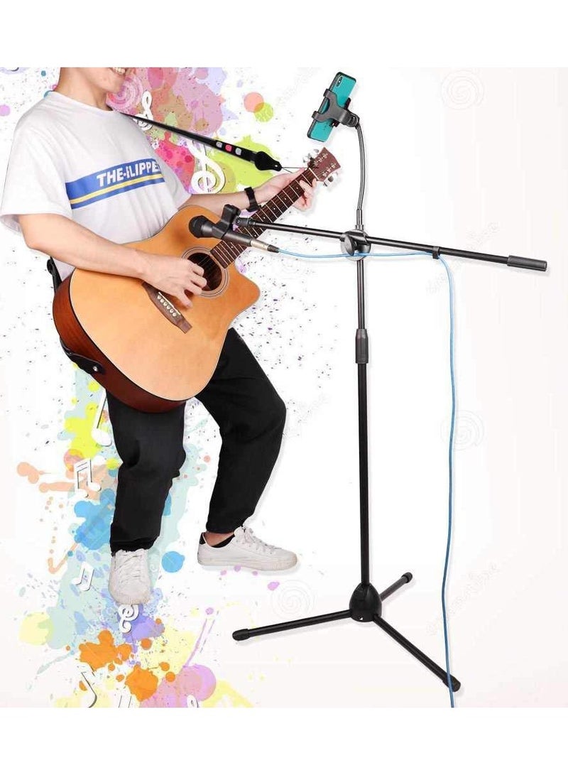 DUSALA Multi-Purpose Microphone Stand with Mobile Holder for Studio Recording Singing Video Floor Adjustable Stand, Phone Live Broadcast Boom Arm - Image 4