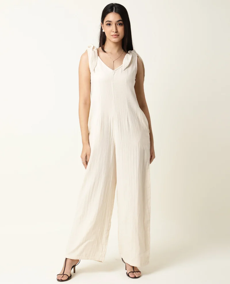 ريريزم Women's Tie Up Crinkle Cotton Jumpsuit