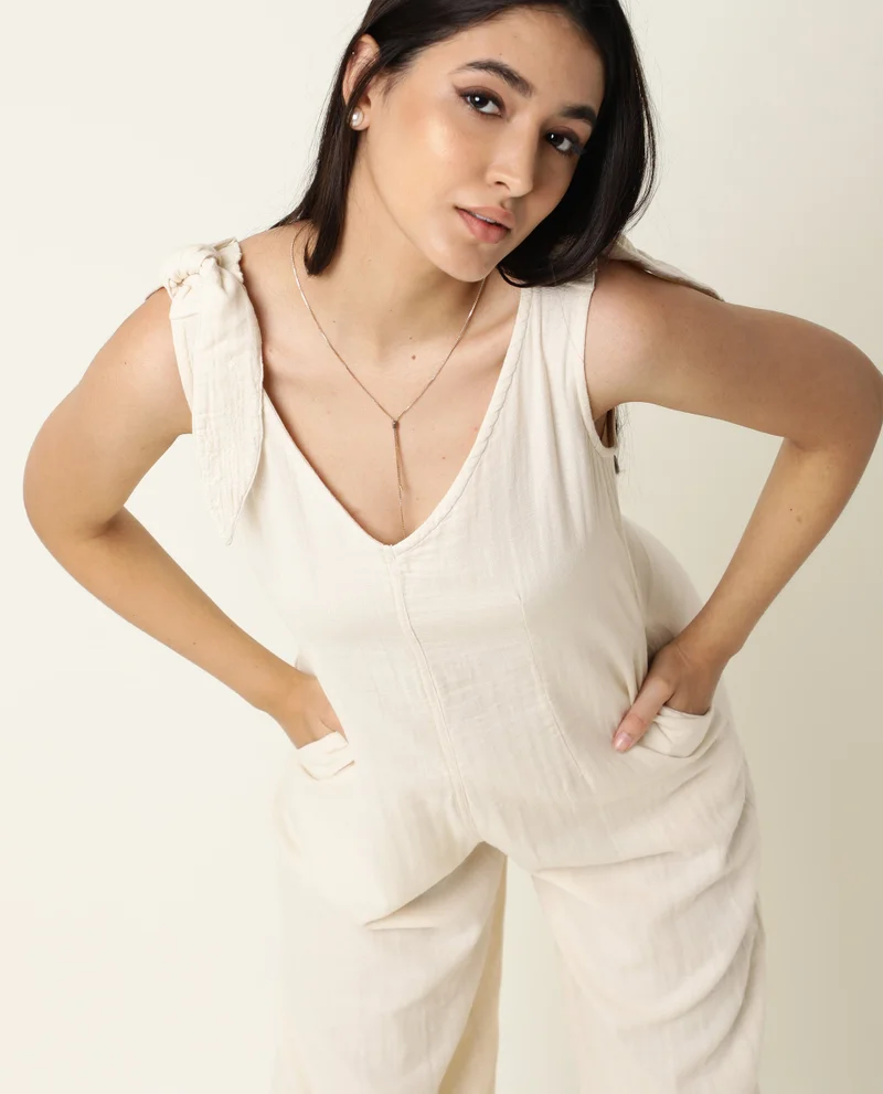 ريريزم Women's Tie Up Crinkle Cotton Jumpsuit