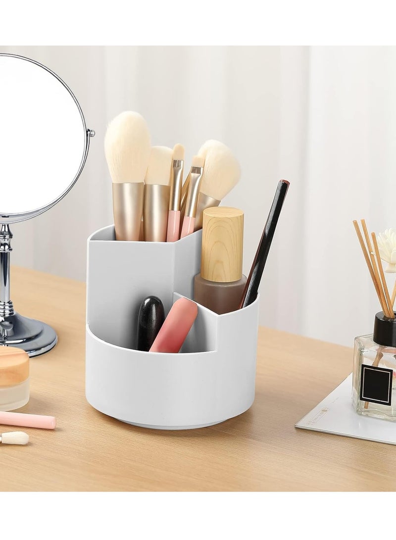 Pen Holder, 360° Degree Rotating Desk Organizers, Cute Pencil Cup Pot, Pencil Holder with 3 Slots, Multifunctional Pen Organizer for Home, Office and School (White)