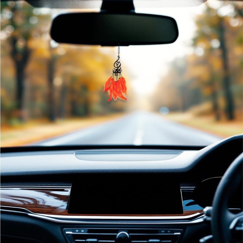 Jiyu Creation Car Hanging Ornament omOrange Dream Catcher for Positive Energy Rearview Mirror Charm Home and Temple Decor Durable Acrylic with Original Feathers - Image 1
