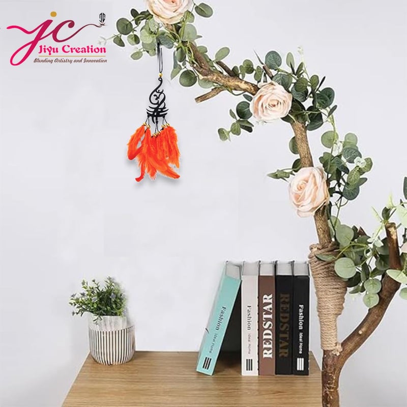 Jiyu Creation Car Hanging Ornament omOrange Dream Catcher for Positive Energy Rearview Mirror Charm Home and Temple Decor Durable Acrylic with Original Feathers - Image 2