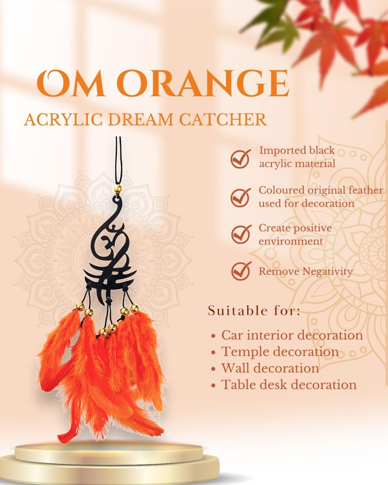 Jiyu Creation Car Hanging Ornament omOrange Dream Catcher for Positive Energy Rearview Mirror Charm Home and Temple Decor Durable Acrylic with Original Feathers - Image 3