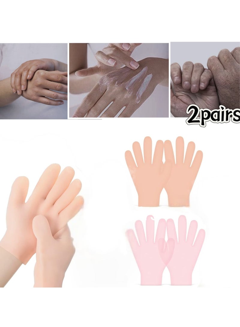 2 Pairs Silicone Moisturizing Gloves Spa Gel Hydrating Gloves Women's Hand Care Gloves, Anti Slip Aloe Lotion Gloves for Repairing Dry Hands, Calluses, Cracked Heels and Softening Rough Skin - Image 1
