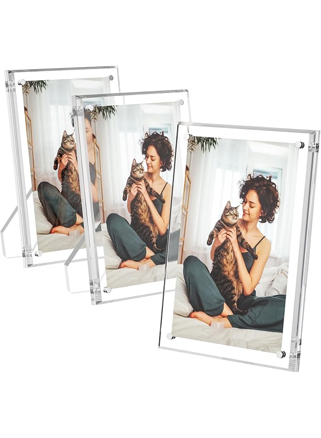 The Bros 3 Pcs 4x6 Acrylic Picture Frames, Magnetic Closure Picture Frames with Stand for Picture Display, Frameless Clear Picture Frames for Home Office Desktop Display Horizontally or Vertically - Image 1