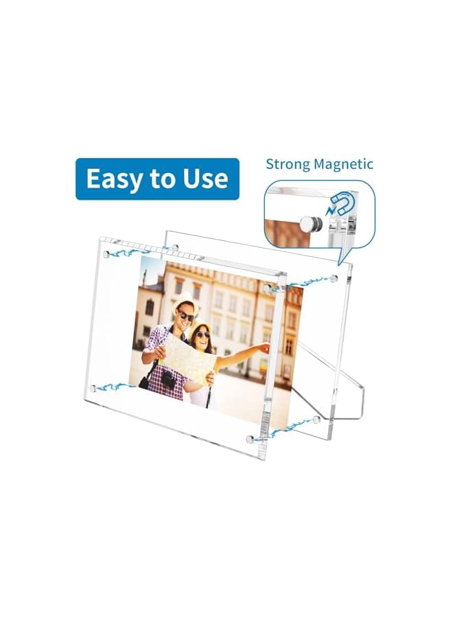 The Bros 3 Pcs 4x6 Acrylic Picture Frames, Magnetic Closure Picture Frames with Stand for Picture Display, Frameless Clear Picture Frames for Home Office Desktop Display Horizontally or Vertically - Image 2