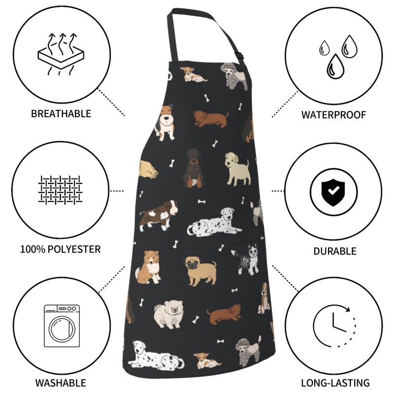 Perinsto Puppy Dog Pets Cute Animals Waterproof Apron with 2 Pockets Kitchen Chef Aprons Bibs for Grooming Cooking Baking Painting Gardening - Image 5