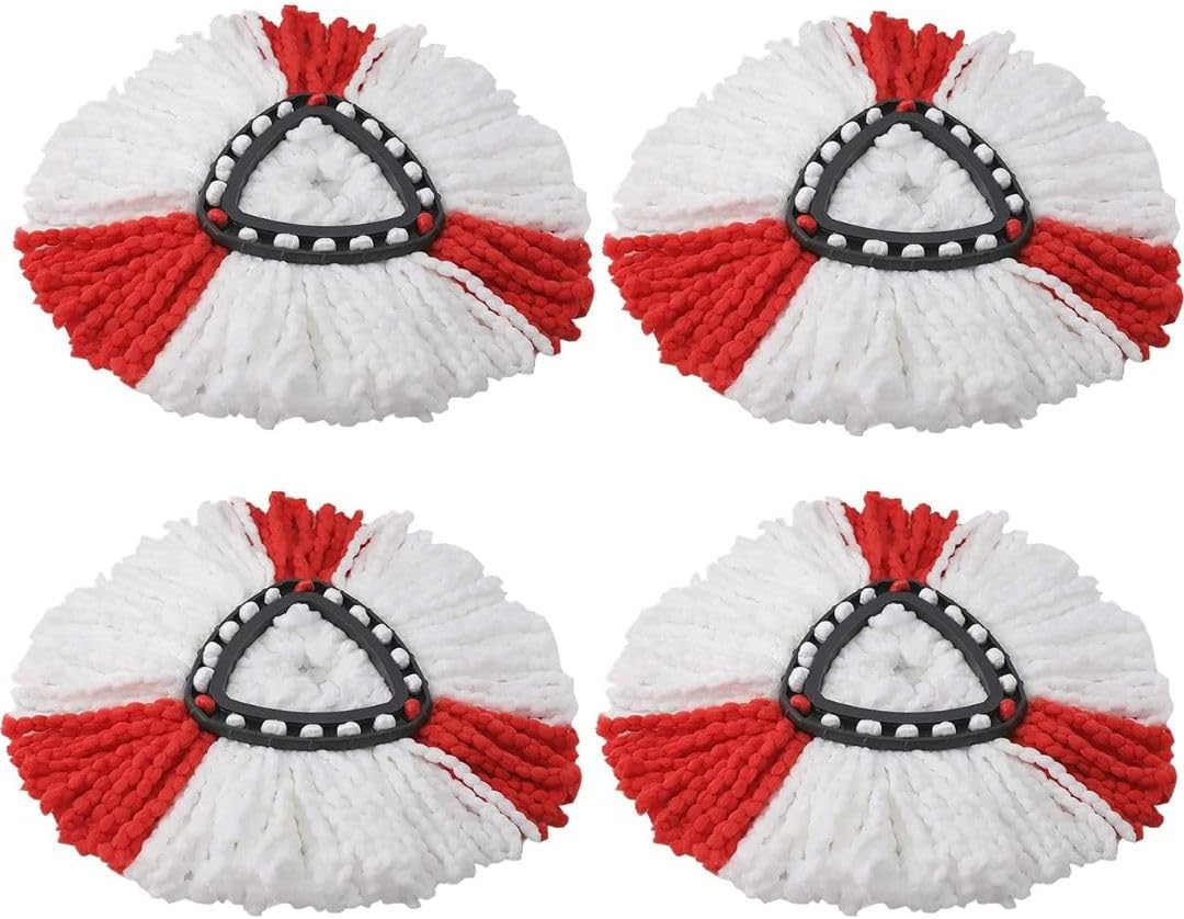 Spin Mop Heads Replacement Compatible with Vileda/O-cedar Easy Wring, Spin Mop Head Replacement for Floor Cleaning, Triangle Shape (Pack of 4 Pieces) (Red-White)