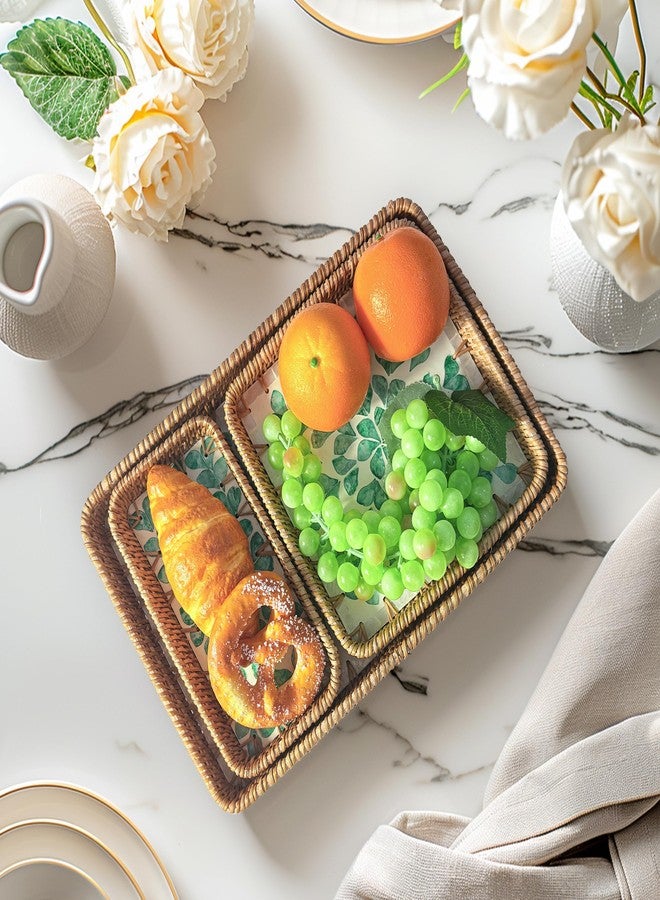 Dachsy Set of 3 Rectangle Rattan Serving Trays with Mother of Pearl Inlay - Hand-Woven Wicker Trays for Coffee Table, Bathroom, Kitchen Counter or Entryway, Boho Coastal Decor, Checkered Design - Image 3