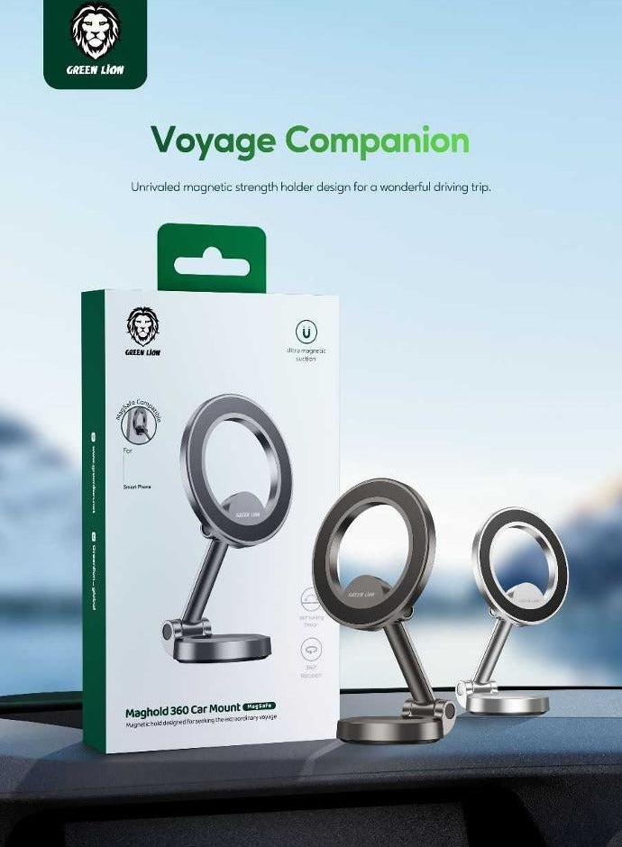 GREEN LION Maghold 360 Car Mount / 180° Folding / 360° Rotation / Secure & Stable/ Flexible / Compatible with Magsafe //Car Dashboard/car Windshield/Home Phone Mount - Black  - Image 5
