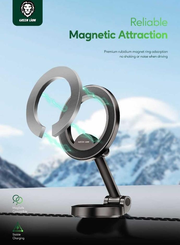 GREEN LION Maghold 360 Car Mount / 180° Folding / 360° Rotation / Secure & Stable/ Flexible / Compatible with Magsafe //Car Dashboard/car Windshield/Home Phone Mount - Black  - Image 3