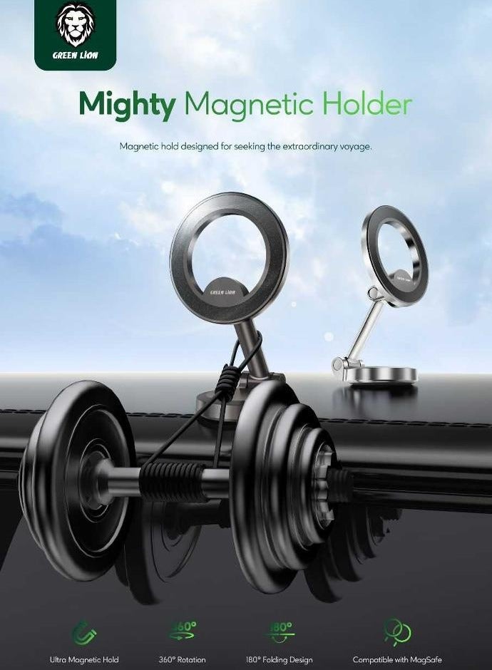 GREEN LION Maghold 360 Car Mount / 180° Folding / 360° Rotation / Secure & Stable/ Flexible / Compatible with Magsafe //Car Dashboard/car Windshield/Home Phone Mount - Black  - Image 2