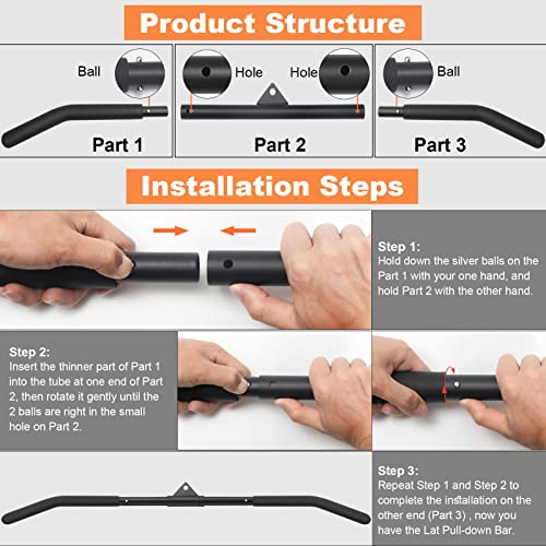 SERTT 39.37 Inch LAT Pulldown Bar Attachment for Pulley Cable Machine, Curl Tricep Press Down Bar with Rubber Handle, LAT Pull Down Bar Accessories for Gym, Strength Workout, Muscle Building - Image 2