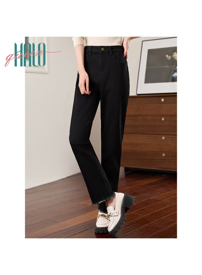 HALOQUEEN Halo Queen Women's Autumn Winter Fleece-lined Warm Fashion Split Hem Lace Slim Fit Jeans H144n3005 - Image 3