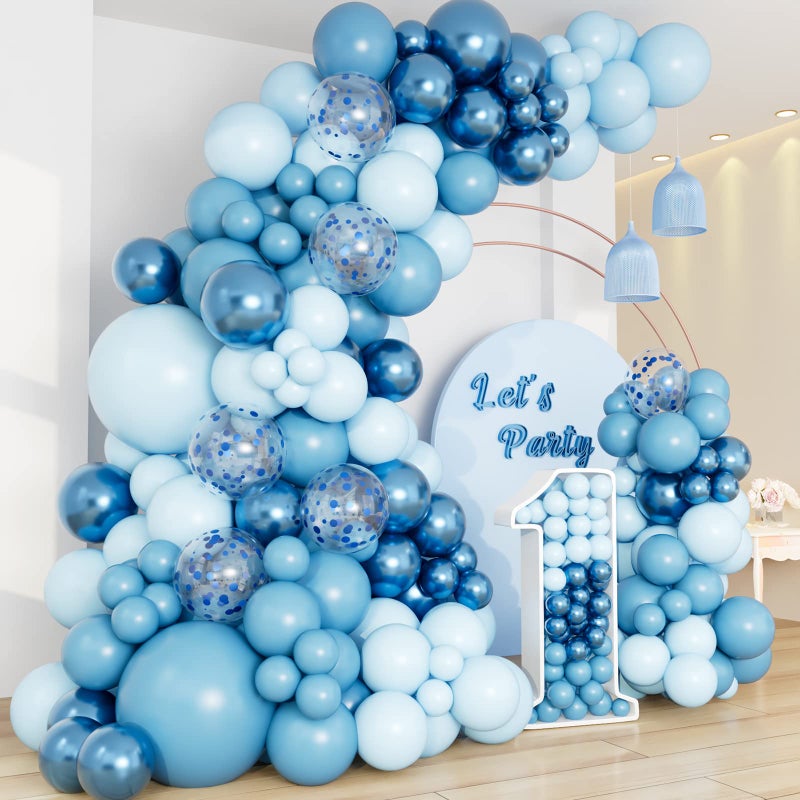 DBKL Blue Balloon Garland Arch Kit with Different Size Metallic Macaron Blue Confetti Balloons for Baby Shower Boys Birthday Wedding Graduation Ocean Themed Party Background Decorations - Image 2