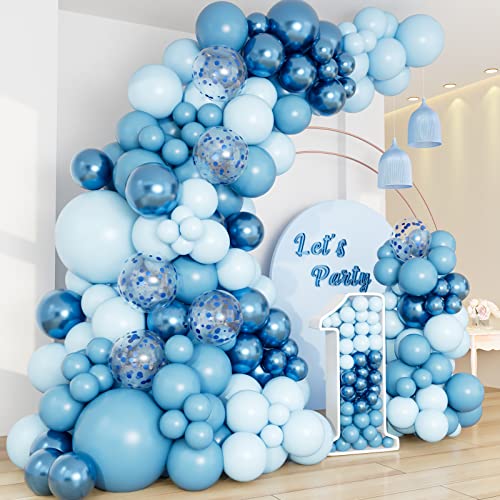 DBKL Blue Balloon Garland Arch Kit with Different Size Metallic Macaron Blue Confetti Balloons for Baby Shower Boys Birthday Wedding Graduation Ocean Themed Party Background Decorations - Image 1