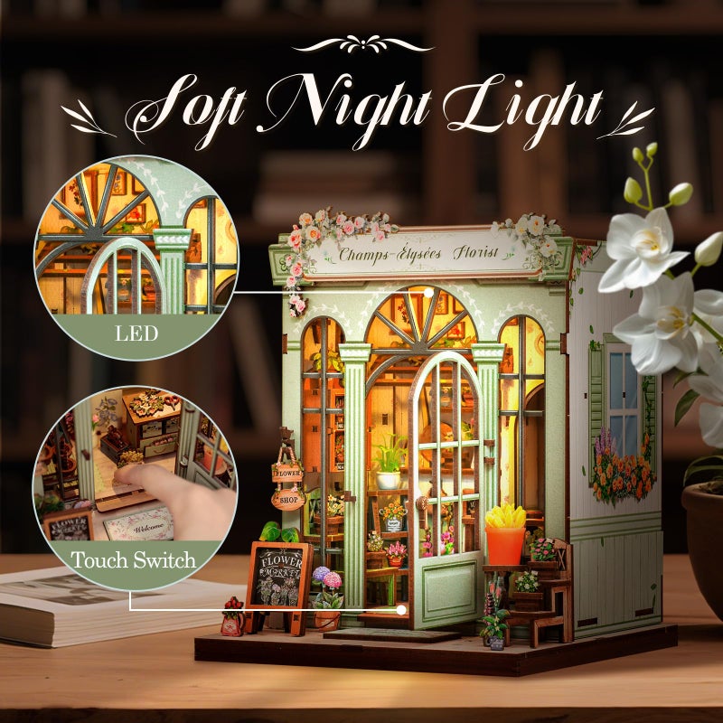 CUTEBEE Book Nook Kit - DIY Miniature House Dollhouse Kit for Adults and Teens, Booknook Tiny House Bookshelf 3D Wooden Puzzle, Gifts for Family (Champs-Ã‰lysÃ©es Florist) - Image 4