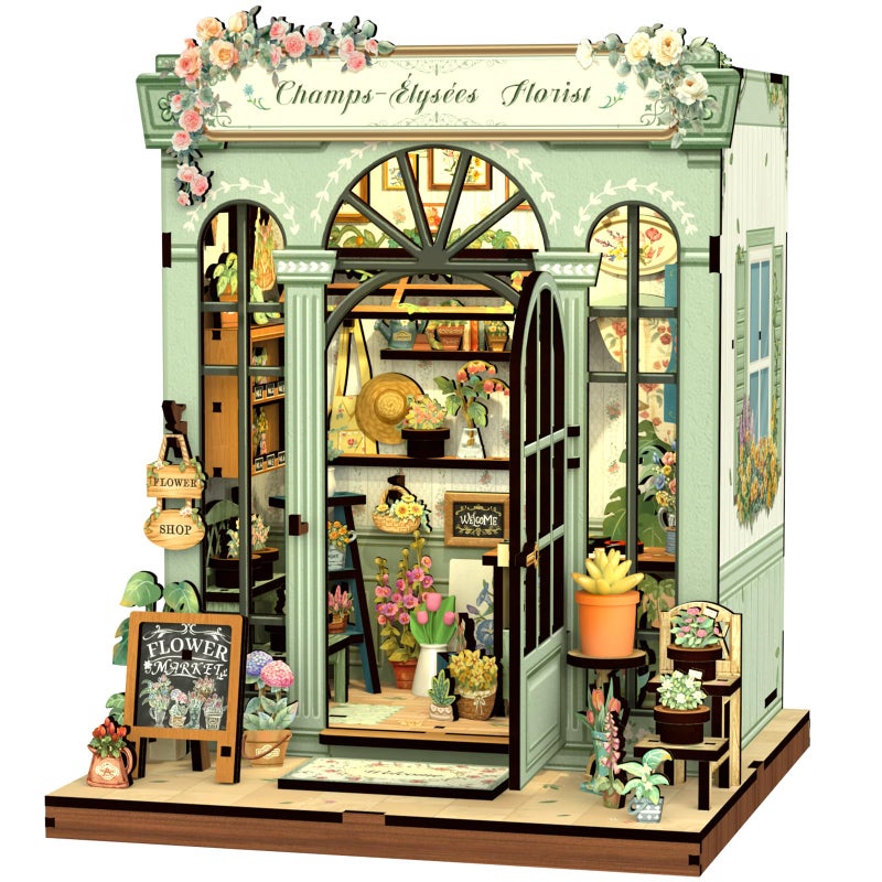 CUTEBEE Book Nook Kit - DIY Miniature House Dollhouse Kit for Adults and Teens, Booknook Tiny House Bookshelf 3D Wooden Puzzle, Gifts for Family (Champs-Ã‰lysÃ©es Florist) - Image 1