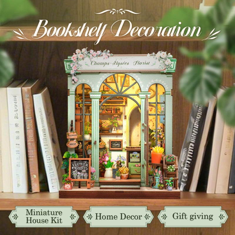 CUTEBEE Book Nook Kit - DIY Miniature House Dollhouse Kit for Adults and Teens, Booknook Tiny House Bookshelf 3D Wooden Puzzle, Gifts for Family (Champs-Ã‰lysÃ©es Florist) - Image 2