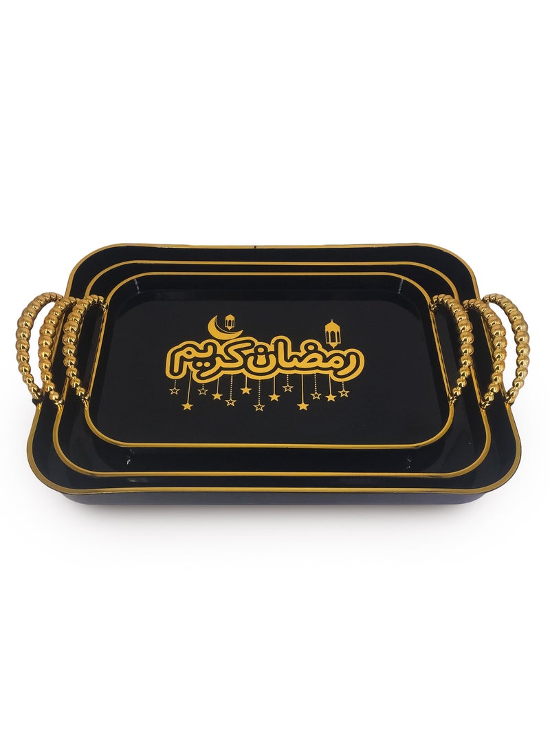 طقم من 3 صواني ميلامين للتقديم - (أسود/ذهبي) - Image 3
