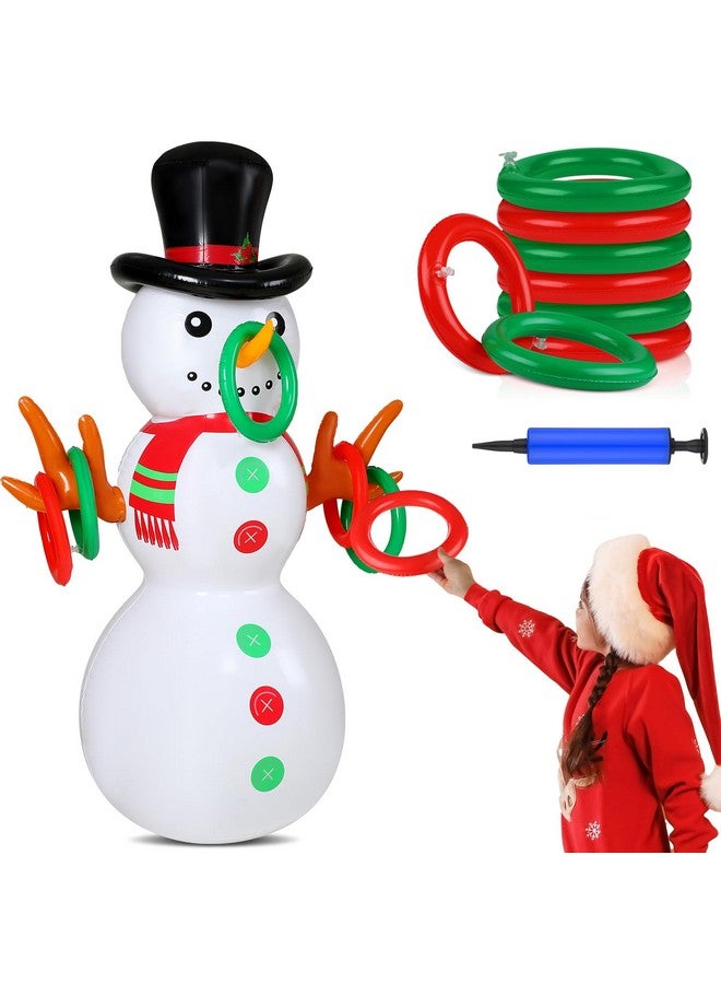 Leitee Snowman Ring Toss Game Inflatable Christmas Party Toss Game Giant Snowman Game Decor Includes 55In Blow Up Snowman 6 Rings With Pump For Holiday Winter Christmas Family Xmas Fun Games - Image 1