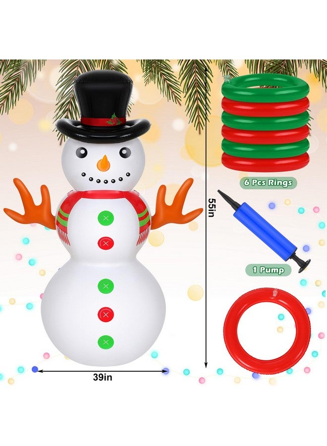 Leitee Snowman Ring Toss Game Inflatable Christmas Party Toss Game Giant Snowman Game Decor Includes 55In Blow Up Snowman 6 Rings With Pump For Holiday Winter Christmas Family Xmas Fun Games - Image 2