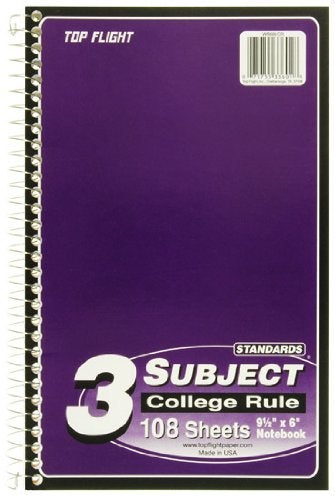Top Flight Standards 3-Subject Wirebound Notebook, 108 Sheets, College Rule, 9.5 x 6 Inches, 1 Notebook, Cover Color May Vary (33601) - Image 4