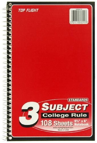 Top Flight Standards 3-Subject Wirebound Notebook, 108 Sheets, College Rule, 9.5 x 6 Inches, 1 Notebook, Cover Color May Vary (33601) - Image 5