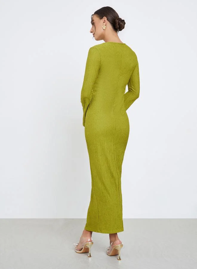 Styli Green Textured Bodycon Midi Dress for Women | Best Price Oman