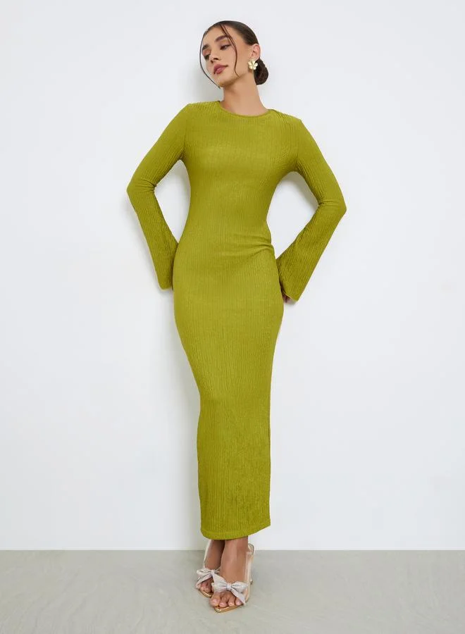 Green Textured Bodycon Midi Dress