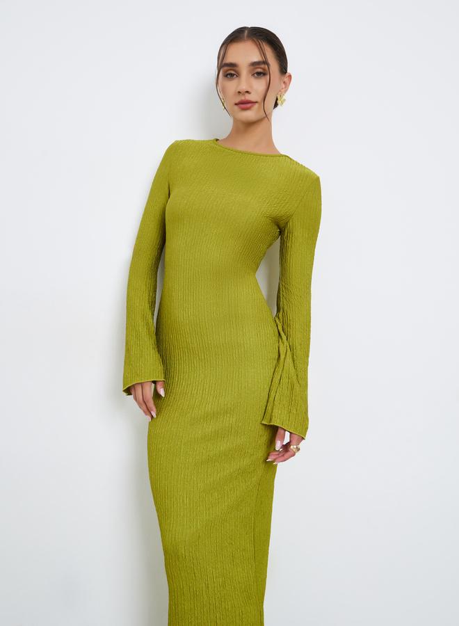 Styli Green Textured Bodycon Midi Dress - Image 2