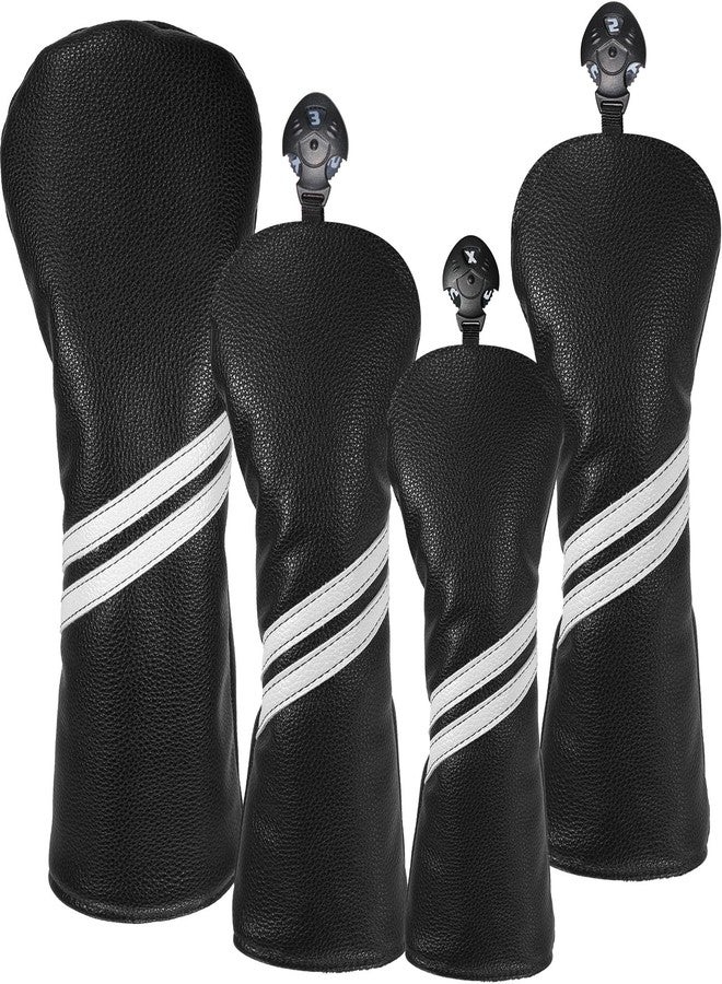 Frimon Golf Club Head Covers - 4Pcs Golf Accessories Club Covers Set for Woods and Driver Fairway Hybrids with Interchangeable Tags - Black - Image 1
