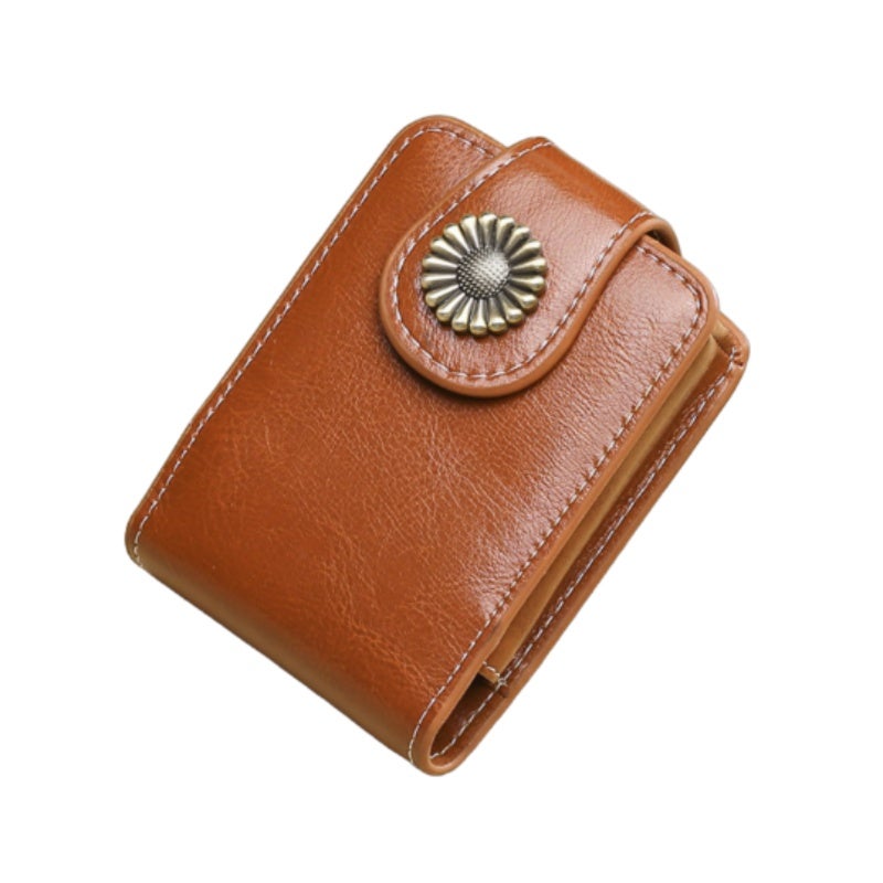 Compact Cosmetic Bag: Brown Stylish Portable Beauty Organizer With Integrated Mirror - Trendy Mini Clutch for On-the-Go Women - Image 1