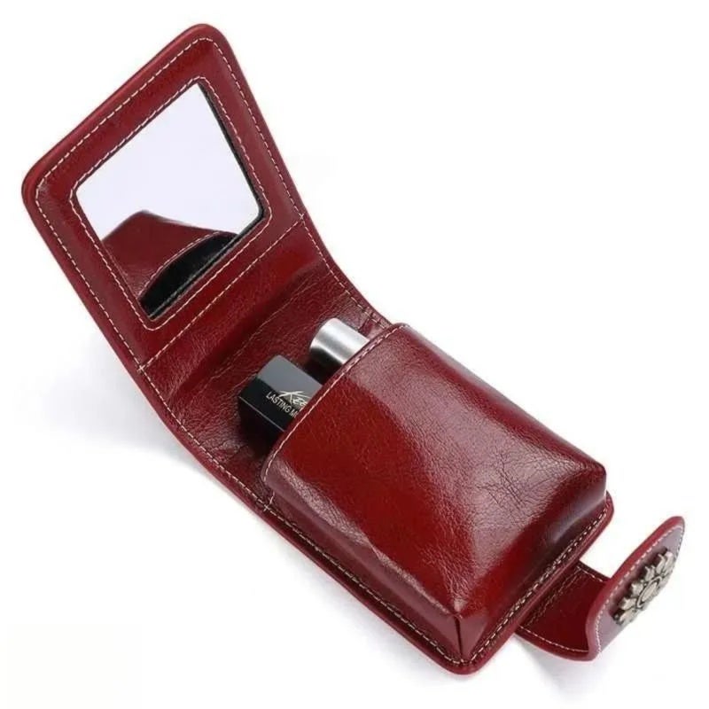 Compact Cosmetic Bag: Brown Stylish Portable Beauty Organizer With Integrated Mirror - Trendy Mini Clutch for On-the-Go Women - Image 3