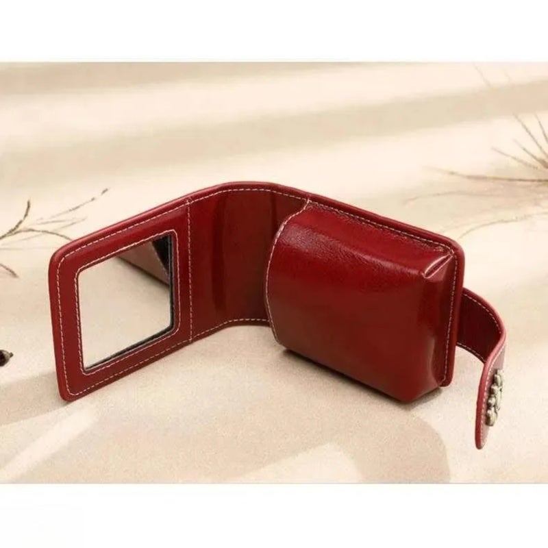 Compact Cosmetic Bag: Brown Stylish Portable Beauty Organizer With Integrated Mirror - Trendy Mini Clutch for On-the-Go Women - Image 4