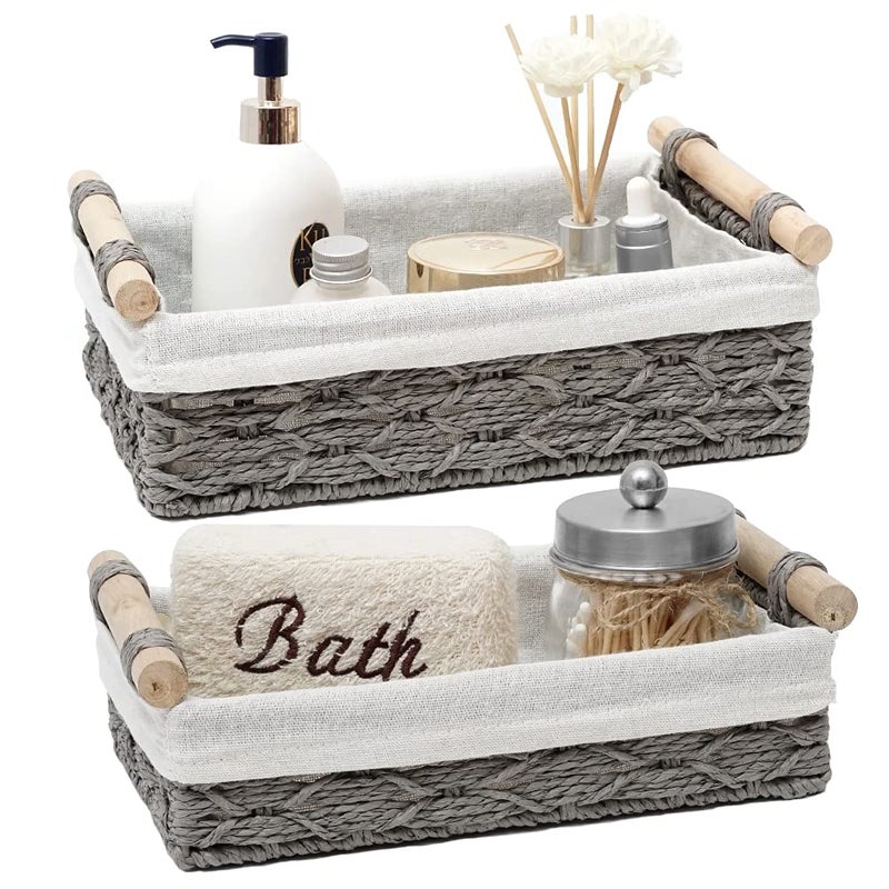 DUO ER DUOER Storage Basket Wicker Baskets for Organizing Storage Bins for Countertop Toilet Paper Storage Basket for Toilet Tank Top (Set of 2,Grey) - Image 1