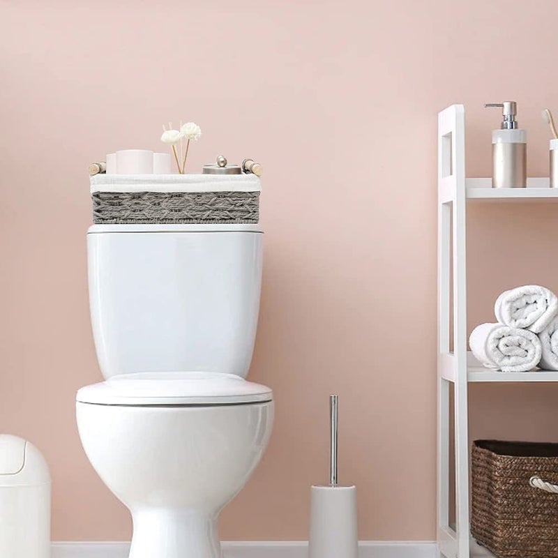 DUO ER DUOER Storage Basket Wicker Baskets for Organizing Storage Bins for Countertop Toilet Paper Storage Basket for Toilet Tank Top (Set of 2,Grey) - Image 4