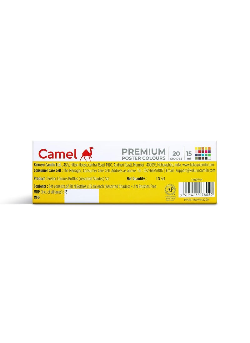 camel Camel Premium Poster Colour with Brush - 20 Shades (Multicolor)  - Image 2