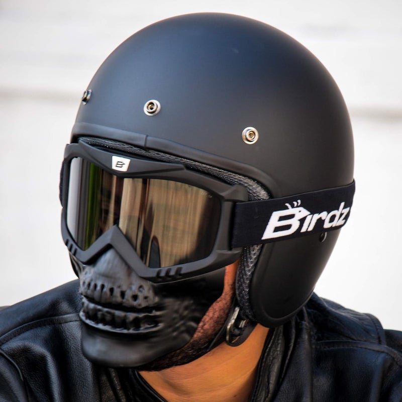 Birdz Skullbird Black Padded ATV Motorcycle Goggles with Face Mask - Image 4