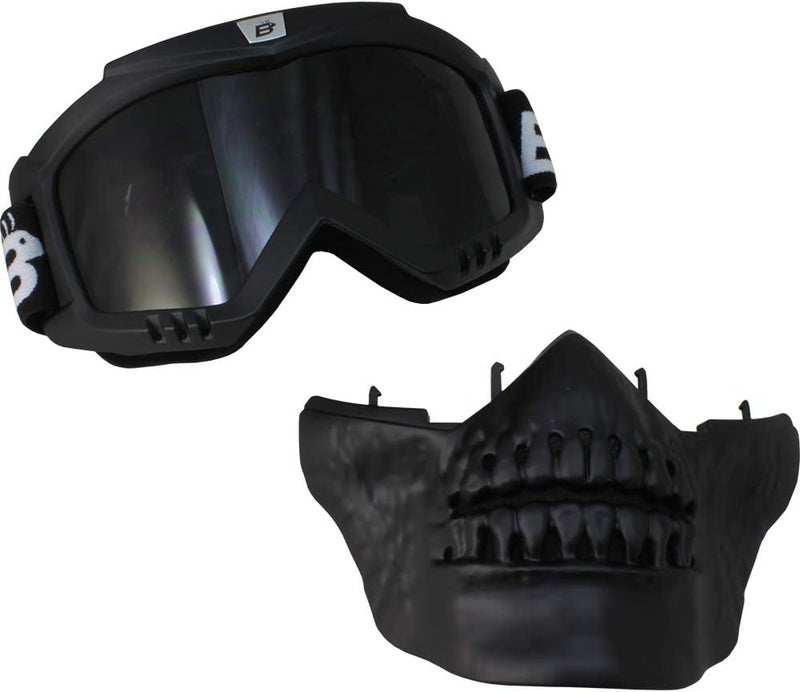 Birdz Skullbird Black Padded ATV Motorcycle Goggles with Face Mask - Image 2