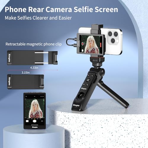 King Ma Selfie Monitor Screen for iPhone, 4K 30fps Vlog Screen with Bluetooth Remote Wired Rear Camera Magnetic Phone Vlog Selfie Monitor Screen for Vlog Live Stream & TikTok - Image 2