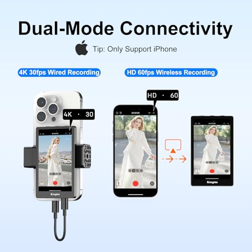 King Ma Selfie Monitor Screen for iPhone, 4K 30fps Vlog Screen with Bluetooth Remote Wired Rear Camera Magnetic Phone Vlog Selfie Monitor Screen for Vlog Live Stream & TikTok - Image 5